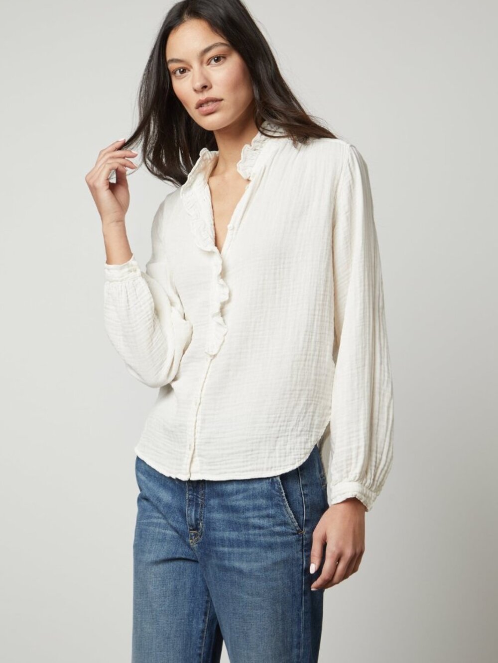 $218 Velvet Graham & Spenser White Trisha Cotton Gauze Top Size M